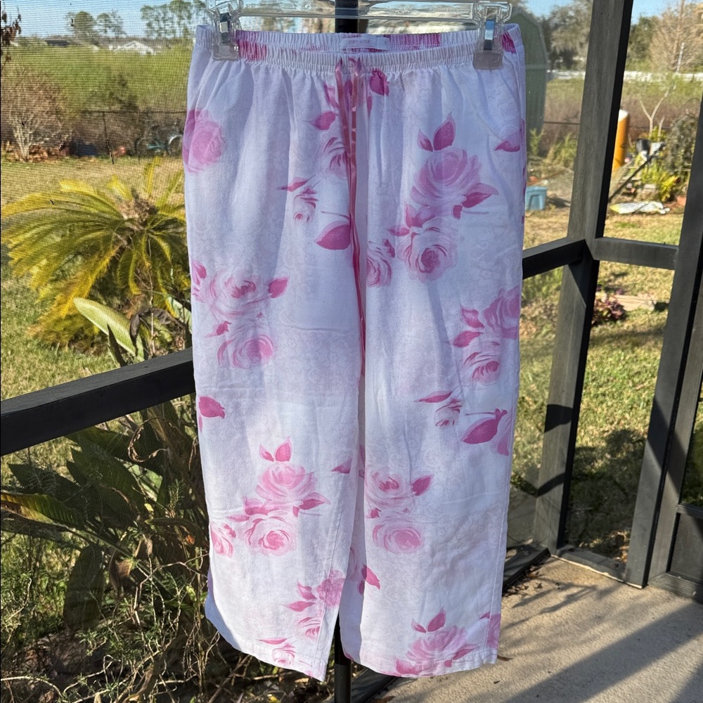 Per Una White and Pink Floral capri Pajama Pants